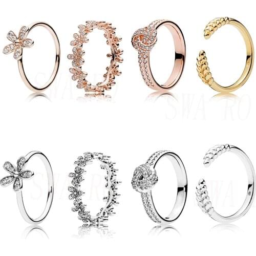 High Quality Fashion Silver 925 ROSE SPARKLING LOVE KNOT, SHINE OPEN GRAINS RING Original Woman Jewelry Birthday Engagement Gift