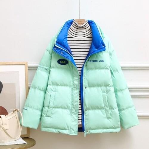 Winter Puffer Jacket Womens Stand Collar Letter Print Loose Thick Warm White Duck Down Parkas Outwear Female Coat 2021 Fashion