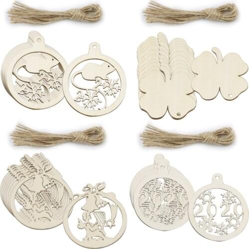 10PCS Unfinished Wood Ornaments Cutouts Christmas Wooden Hanging Decor for Christmas Tree Hanging Embellishments and Craft DIY