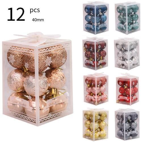 12Pcs Christmas Tree Decor Ball Bauble Xmas Party Hanging Ball Ornament decorations for Home Christmas decoration 40mm