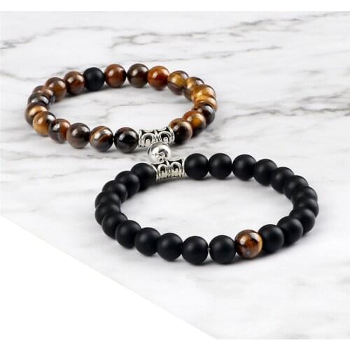 2Pcs/Set Round Shaped Magnet Bracelet For Couples Friendship Bracelets&Bangles Weathered Stone Charm Multiple Colours Jewelry