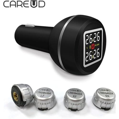 2019 CAREUD TPMS Unvieral Tire Pressure Sensor Cigarette & USB Charger Tire Pressure Monitoring SystemLCD Screen Car Security