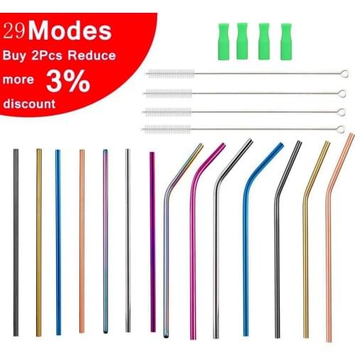 29 Modes Reusable Metal Straws Set with Cleaner Brush 304 Stainless Steel Drinking Straw Milk Drinkware Bar Party Accessory