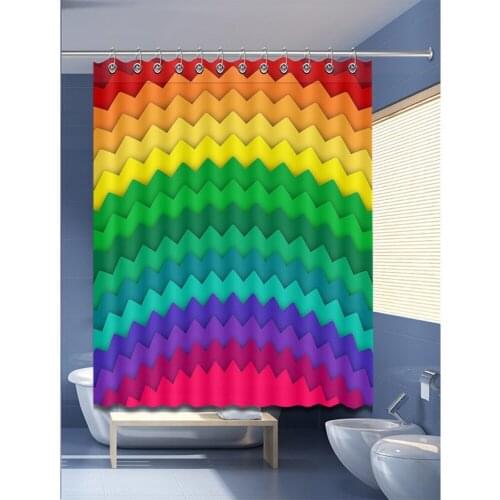 72'' Colorful Zigzag Line Cartoon Rainbow Bathroom Waterproof Fabric Shower Curtain Polyester 12 Hooks Bath Accessory Sets