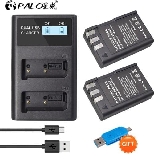 PALO EN-EL9 EN-EL9e EN-EL9a en el9 7.4V 1000mAh Camera Battery with LCD Smart Charger For Nikon D40 D40X D60 D3000 D5000