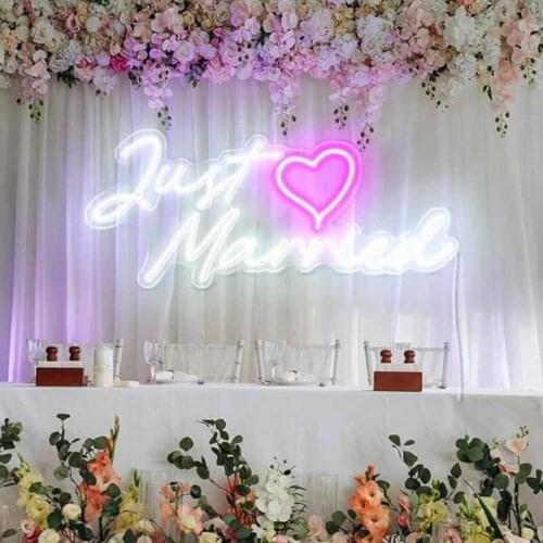 Custom Just Married Acrylic Neon Sign Light Party Wedding Shop Wall Hanging for Wedding Decoration Party Christmas Gift