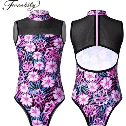 Ballet Leotards for Girls Toddler Sleeveless Jumpsuit Cutout Back Mesh Splice Kids Teens Skating Bodysuit Gymnastics Dance Wear