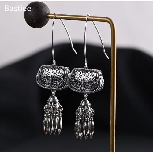 Bastiee Earings Fashion Jewelry Flower 925 Sterling Silver Earrings Gifts For Women Drop Earrings Vintage Jade Silver