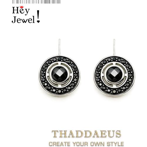 Black Round Drop Earrings in 925 Sterling Silver,2020 Summer Brand New Europe Vintage Gift Good Jewelry For Women Girls