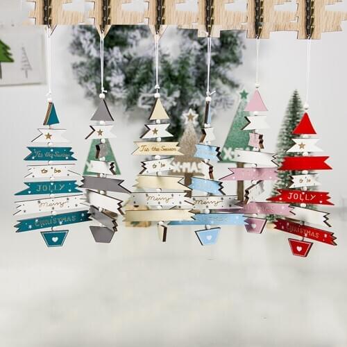 Xmas Decor Wood Crafts Ornaments Christmas Decorations Wooden Christmas Tree Hanging Pendant