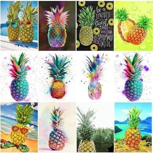 DIY Painting By Numbers Pineapple Kit Oil Picture By Numbers Fruits Wall Art Canvas Painting Home Decoration Gift 40x50cm