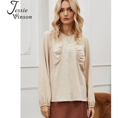 Jessie Vinson Long Sleeve T shirt Women Front Pleated Loose Tshits Tee Lantern Sleeve Casual Top Korean Style Women Clothing