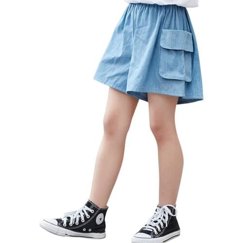 Jeans For Girl Embroidery Girl Short Jeans Kids Pockets Trousers For Children Casual Style Childrens Summer Clothing