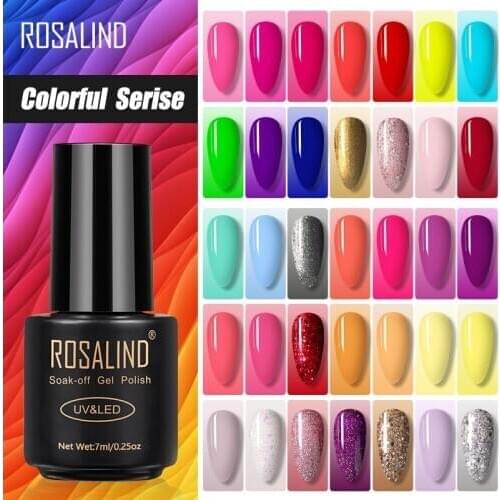ROSALIND 7ML Nail Gel Polish Colorful Serise Hybrid Varnish Nails Art All For Manicure UV LED Base Top Coat Primer Gel Polish