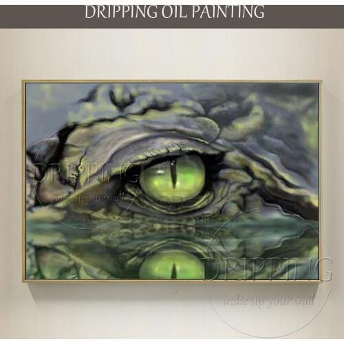 Realist Style Artist Hand-painted High Quality Crocodiles Eye Oil Painting on Canvas Horrible Crocodile Eye Oil Painting
