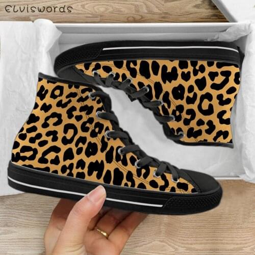 ELVISWORDS Classic Sugar 3D Leopard Pattern High Top Canvas Shoes Women Vulcanize Flats Shoes Spring Woman Sneakers Zapatos Hot