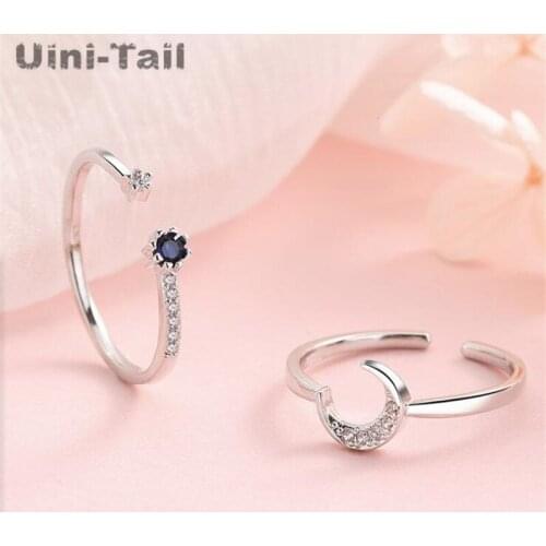 Uini-Tail hot sale new 925 sterling silver moon star micro inlay ring trend simple high sense blue star combination ring ED682