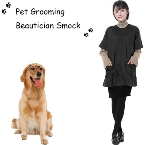 Universal Size Pet Groomer Overalls Apron Dog Cat Hair Beauty Pet Shop Hairdresser Apron Non-stick Hair with Pocket