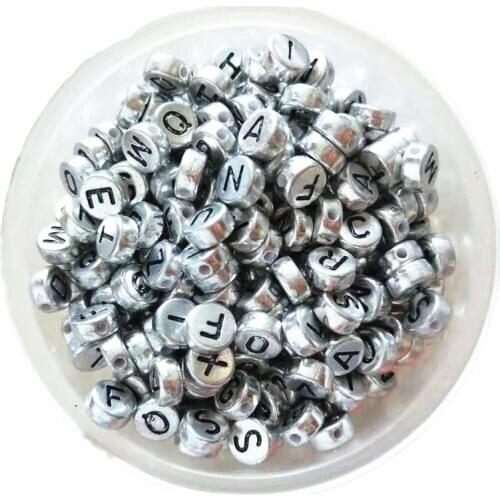 4*7mm Flat Round Silver Letter Beads.randomly Mix Letters Jewelry Acrylic Silver Color Plated Round Alphabet Beads