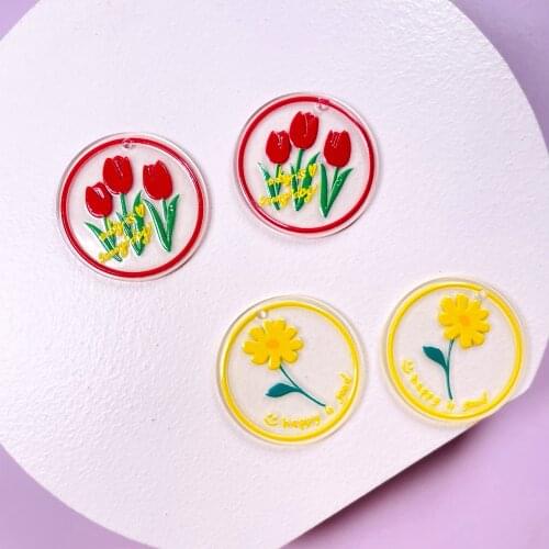 Best selling acrylic disc tulip flower relief effect earrings charms Key chain diy