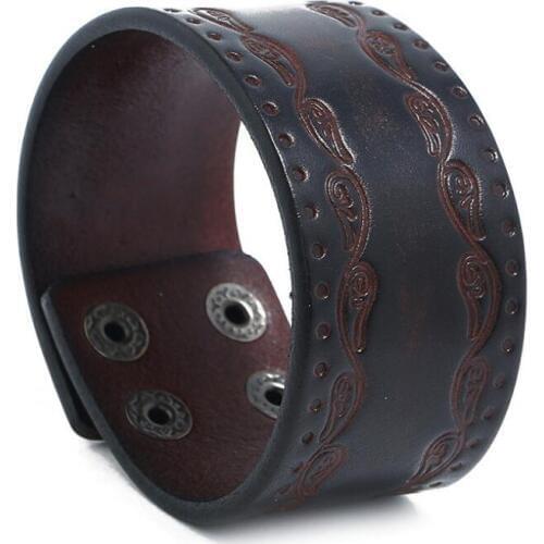 Fashion Vintage Wide Leather Wristbands Retro Cowhide Adjustable Cuff Bracelets Rock Punk Gothic Bangles Wrap Men Biker Jewelry