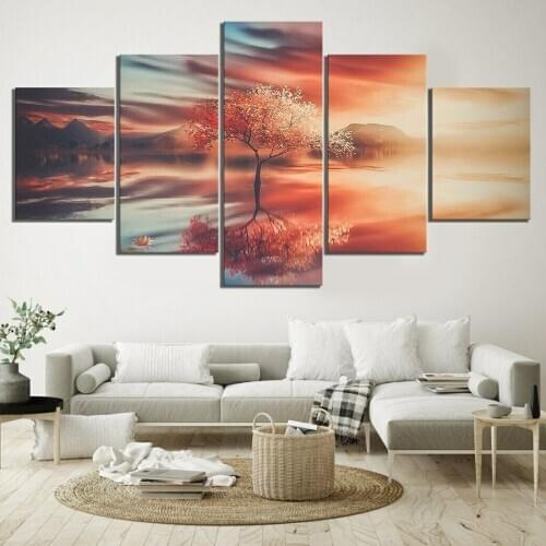 Canvas Wall Art Paintings 5 Pieces Sunset Glow Maple Tree Modular Pictures Home Decor Landscape Posters Bedroom Decoration Print
