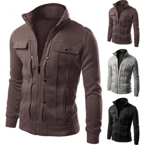 50%HOT2021 autumn and winter mens jackets XL mens solid color stand-up collar long-sleeved zipper pocket slim jacket jacket wa