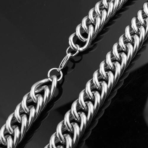 Custom ANY Length 19mm Curb Cuban Box Mens Chain Boys Silver Color Stainless Steel Necklace or Bracelet Fashion Jewelry