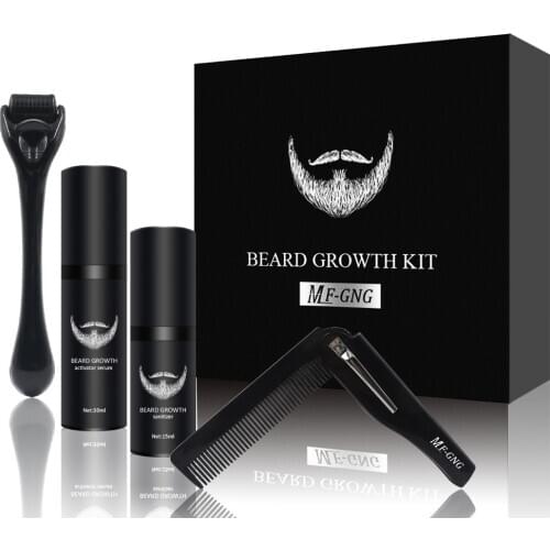 Beard Growth Kit Barber Hair Growth Enhancer Thicker Set Beard Growth Oil Serum Nourishing Leave-in Conditioner Beard Grow Set
