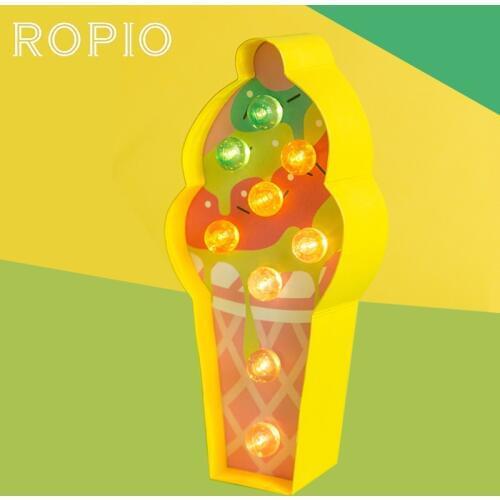ROPIO 3D Ice Cream Paperboard Night Light Indoor Decorative Cartoon Neon Light Home Living Room Decor Holiday Desk Lamp