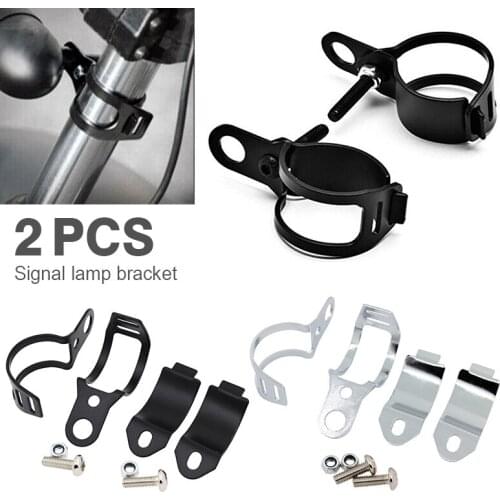 New 2pcs Silver/Black 30-45mm Front Fork Metal Universal Motorcycle Turn Indicator Light Holder Mount Bracket