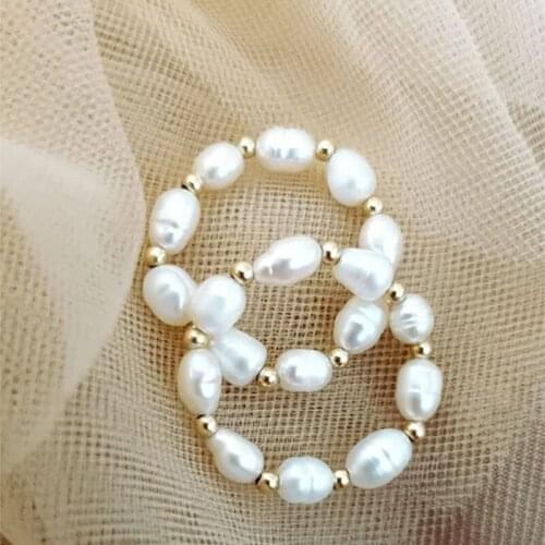 New French Trend Natural Freshwater Pearl Ring Fashion Stainless Steel Beads Golden Silver Rings for Women Girls Gift Adjustable