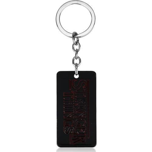 Stranger Things Square Dogs Tag Keychain Women Men Hip Hop Keyrings Jewelry Movie Car Key Holder
