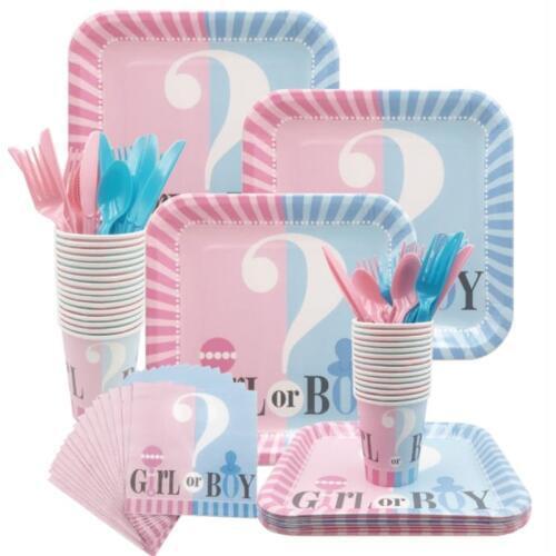 Omilut Gender Reveal Party Supplies Kit Balloon Boy or Girl Tableware Decorations for Baby Shower Baby Gender Reveal Plates Cups