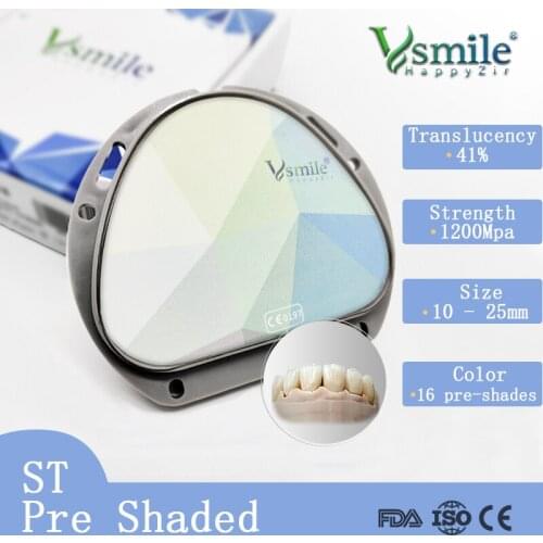 Transparency 41% Preshaded ST Zirconia Blocks for Amann Girrbach System Dental Lab to Make Full Crown