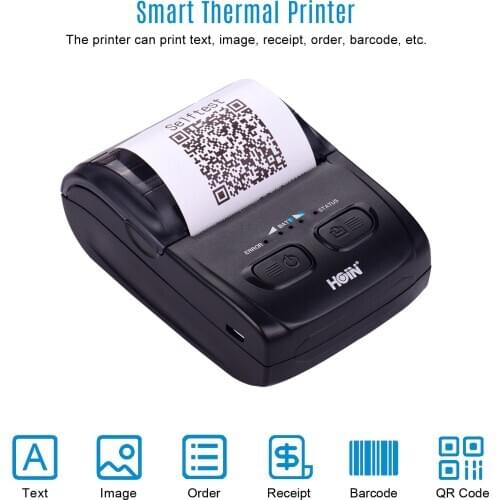 Portable 58mm Thermal Receipt Printer Handheld Barcode Printer USB BT Connection Wireless Support ESC/POS Command