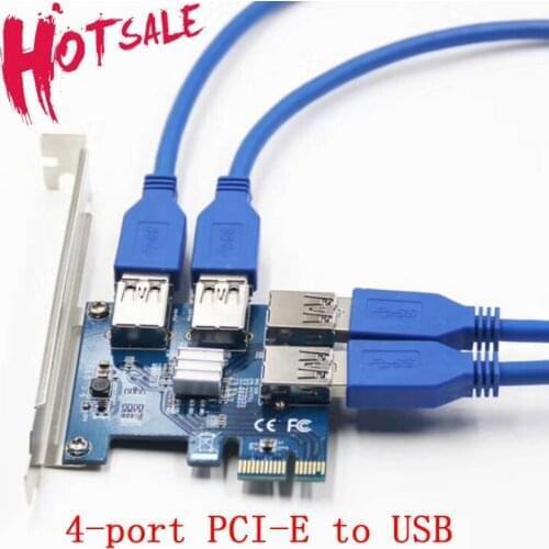 Hot PCIE PCI-E PCI Express Riser Card 1x to 16x 1 to 4 USB 3.0 Slot Multiplier Hub Adapter For Bitcoin Mining Miner BTC Devices
