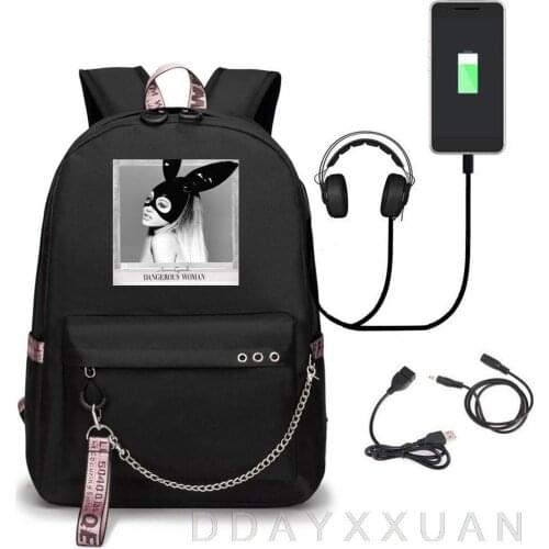 Dangerous Woman Backpack Usb Charge School Bag Teenage Large Capacity Waterproof Student Rucksack Casual Travel Laptop Bag