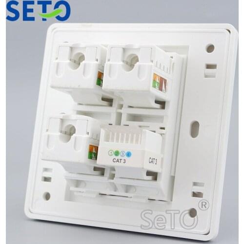 SeTo 86 Type Three Ports Gigabit Network RJ45 Cat6 + RJ11 Cat3 Tel Wall Plate Socket Keystone Faceplate