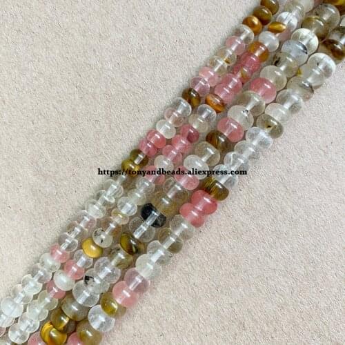 2lots more 10% off ! Natural Stone Smooth Rondelle Mixed Cherry Quartz 7" Loose Beads 4X6 5X8mm Pick Size For Jewelry Making DIY