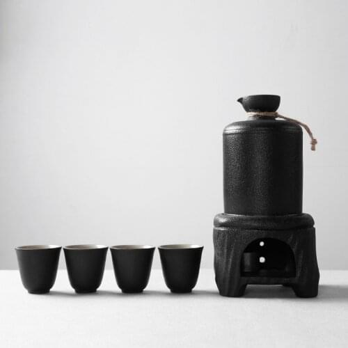 Japanese style sake warmer antique hot wine set hot wine pot cup household ceramic white yellow rice wineware