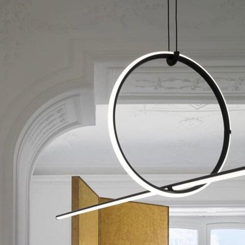LED Ring chandelier Geometric Arrangement Light Minimalist Line Circle Chandelier Black suspension light Dining table lights