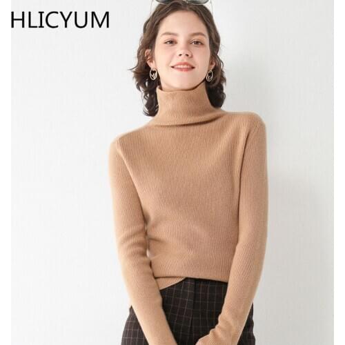 Turtleneck sweater womens autumn/winter 2020 new slim knitted bottoming shirt womens solid color 100% cashmere sweater top