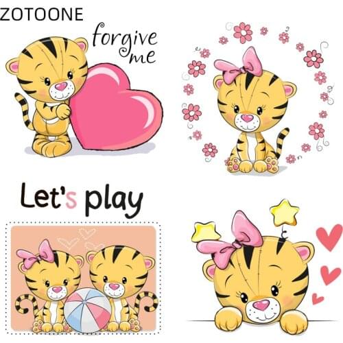 ZOTOONE Iron on Couple Tiger Patches Heat Transfer for Clothing DIY Letter Flower Patch for Kids Vinyl Heart Stickers Applique H