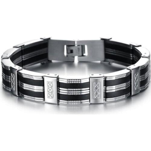 316l steel black silver color stainless steel thick mens bracelet, 21cm (10 pec/lot), male thick bracelet