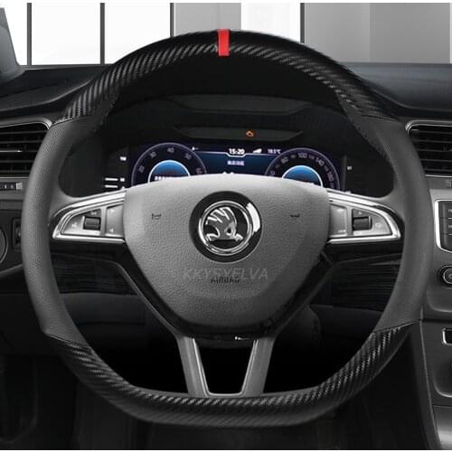 Carbon Fibre + PU Leather Car Steering Wheel Cover for Skoda Octavia A5 A7 RS Octavia 2 3 Combi Auto interior Accessories