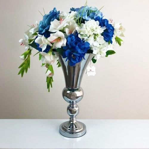 Design Artificial Flower Arrangement High Quality Large Size Silver Vase
