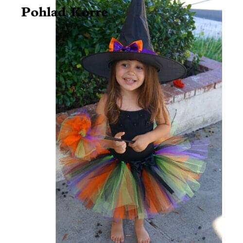 Purple Evil Witch Baby Girls Tutu Skirt With Hat Witch Halloween Costume For Kids Cosplay Party Girls Ball Gown Tulle Skirts NK