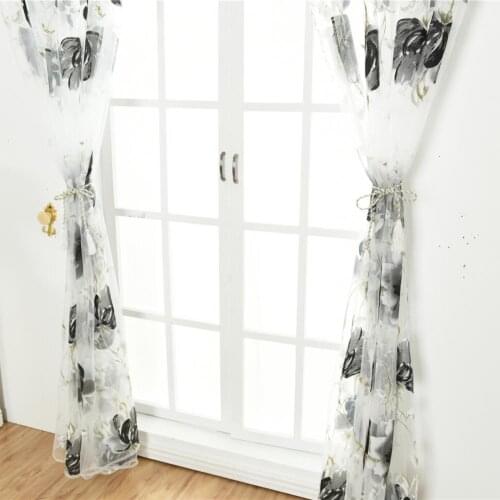 Custom Flower Floral Voile Sheer Tulle Curtains for Living Room Bedroom Kitchen Door Window Home Decor
