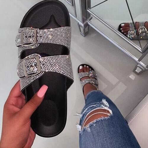 Womens shoes sandals slippers crystal diamondWomen Beach Flat Shoes Ladies Slippers